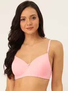 Lady Lyka Pink Solid Non-Wired Lightly Padded T-shirt Bra WHITE-ROSE
