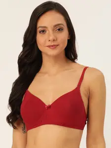 Lady Lyka Maroon Solid Non-Wired Lightly Padded T-shirt Bra WHITE-ROSE