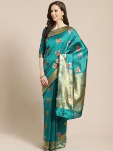 Saree mall Teal Blue & Golden Woven Design Banarasi Saree