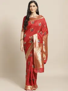 Saree mall Red & Golden Woven Design Banarasi Saree