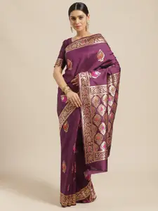 Saree mall Purple & Golden Woven Design Banarasi Saree