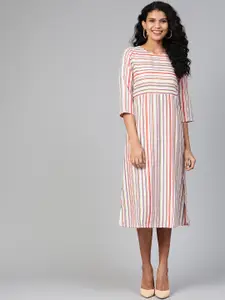 Indo Era Women Cream-Coloured & Red Striped A-Line Dress