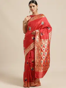 Saree mall Red & Golden Woven Design Banarasi Saree