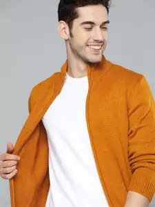 Mast & Harbour Men Orange Solid Cardigan Sweater