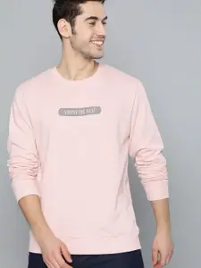 Mast & Harbour Men Peach-Coloured Solid Cotton Sweatshirt