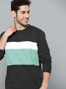 Mast & Harbour Men Black & Sea Green Colourblocked Sweatshirt