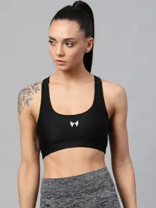 skyria Black Solid Non-Wired High Support Lightly Padded Rapid Dry Sports Bra SSU012C4XS