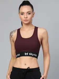 skyria Burgundy Solid Non-Wired Non Padded Sports Bra