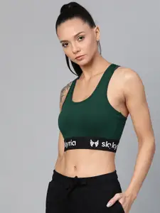 skyria Green Solid Non-Wired Non Padded Sports Bra