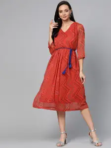plusS Women Red & Blue Printed A-Line Dress