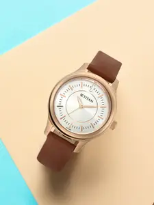 Titan Women Off-White & Brown Analogue Watch 2638WL01