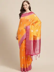 Shaily Orange & Pink Zari Woven Design Saree