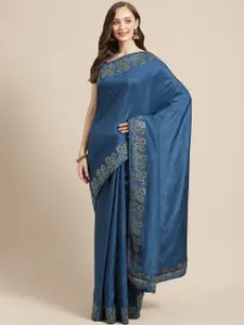 Shaily Teal Blue Solid Saree