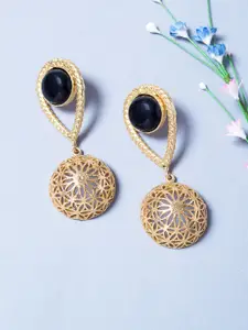 Golden Peacock Gold-Plated & Black Contemporary Drop Earrings