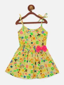 LilPicks Girls Yellow& Pink Floral Printed Fit and Flare Dress
