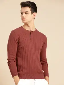 Mr Bowerbird Men Rust Red Tailored Fit Striped Pullover