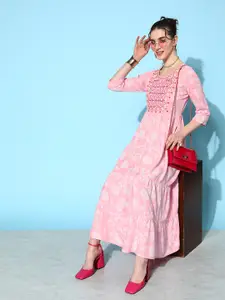 Juniper Women Pink Embroidered Fit and Flare Dress