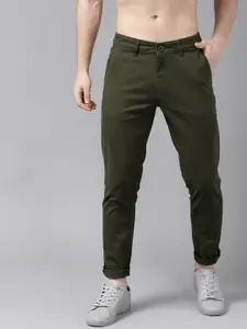 Roadster Men Olive Green Slim Fit Solid Chinos
