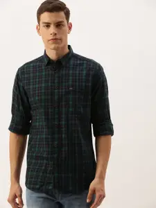 The Indian Garage Co Men Navy Blue & Green Slim Fit Checked Casual Shirt