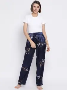 Oxolloxo Women Navy Blue Printed Feather Galactic Lounge Pants