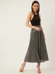 ANVI Be Yourself Women Charcoal Grey Shimmery Accordion Pleated Flared Skirt