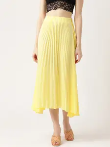 ANVI Be Yourself Women Yellow Solid Accordion Pleated A-Line Skirt