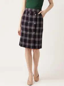 ANVI Be Yourself Women Navy Blue & Off- White Checked Wrap Skirt
