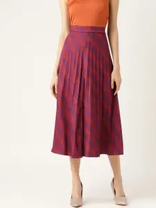 ANVI Be Yourself Women Red & Purple Pleated Striped A-Line Skirt