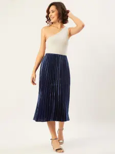 ANVI Be Yourself Women Navy Blue Accordion Pleat Solid A-Line Skirt