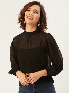 ANVI Be Yourself Women Black Sheer Wrosted Top