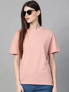 Roadster Women Pink Solid Round Neck T-shirt