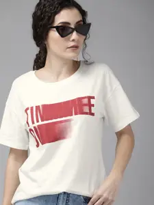 Roadster Women White Printed Round Neck T-shirt