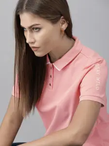 Roadster Women Pink Solid Polo Collar T-shirt