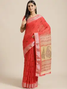 Saree mall Red & Beige Woven Design Saree