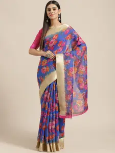 Saree mall Blue & Pink Floral Print Saree