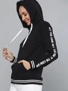 HERE&NOW Women Black Solid Hooded Sweatshirt