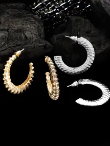 TOKYO TALKIES X rubans FASHION ACCESSORIES TOKYO TALKIES Set of 2 Rhodium & Gold-Plated Classic Half Hoop Earrings