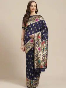 Saree mall Navy Blue & Golden Woven Design Banarasi Saree