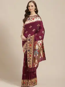 Saree mall Magenta & Golden Woven Design Banarasi Saree