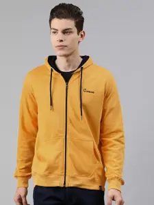 Urbano Fashion Men Yellow Solid Hooded Sweatshirt