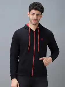 Urbano Fashion Men Black Solid Hooded Sweatshirt