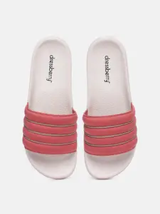 DressBerry Women Pink & Off White Solid Quilted Sliders