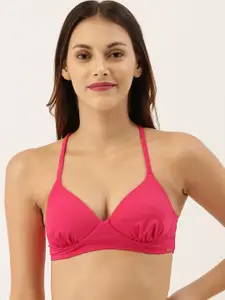 Amante Women Pink Solid Slip On Racerback Swim Bikini Top - SWT17620