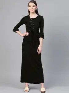 SASSAFRAS Women Black Solid Maxi Dress