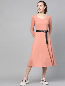 SASSAFRAS Women Dusty Pink Solid A-Line Dress