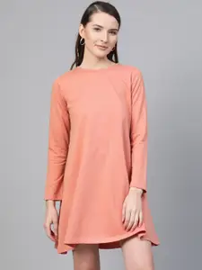 SASSAFRAS Women Dusty Pink Solid A-Line Dress
