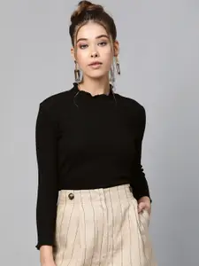 SASSAFRAS Black High Neck Cropped Top