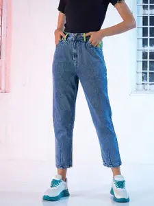 SASSAFRAS Women Blue Regular Fit Mid-Rise Pleated Clean Look Slouchy Jeans