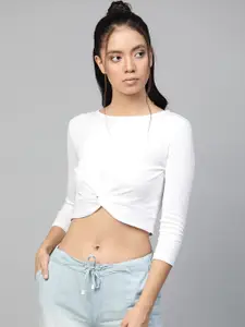SASSAFRAS White Cropped Twisted Knot Top