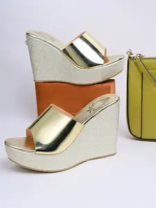 Shoetopia Women Gold-Toned Solid Heels